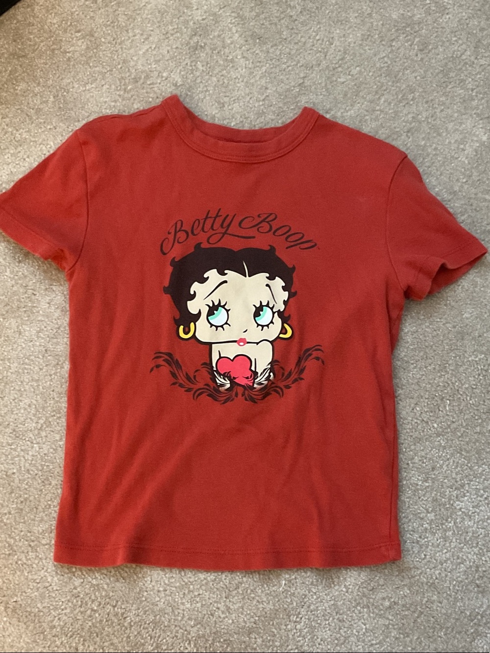 Betty Boop Red Kids Short Sleeve Graphic Tee with Pink Accent